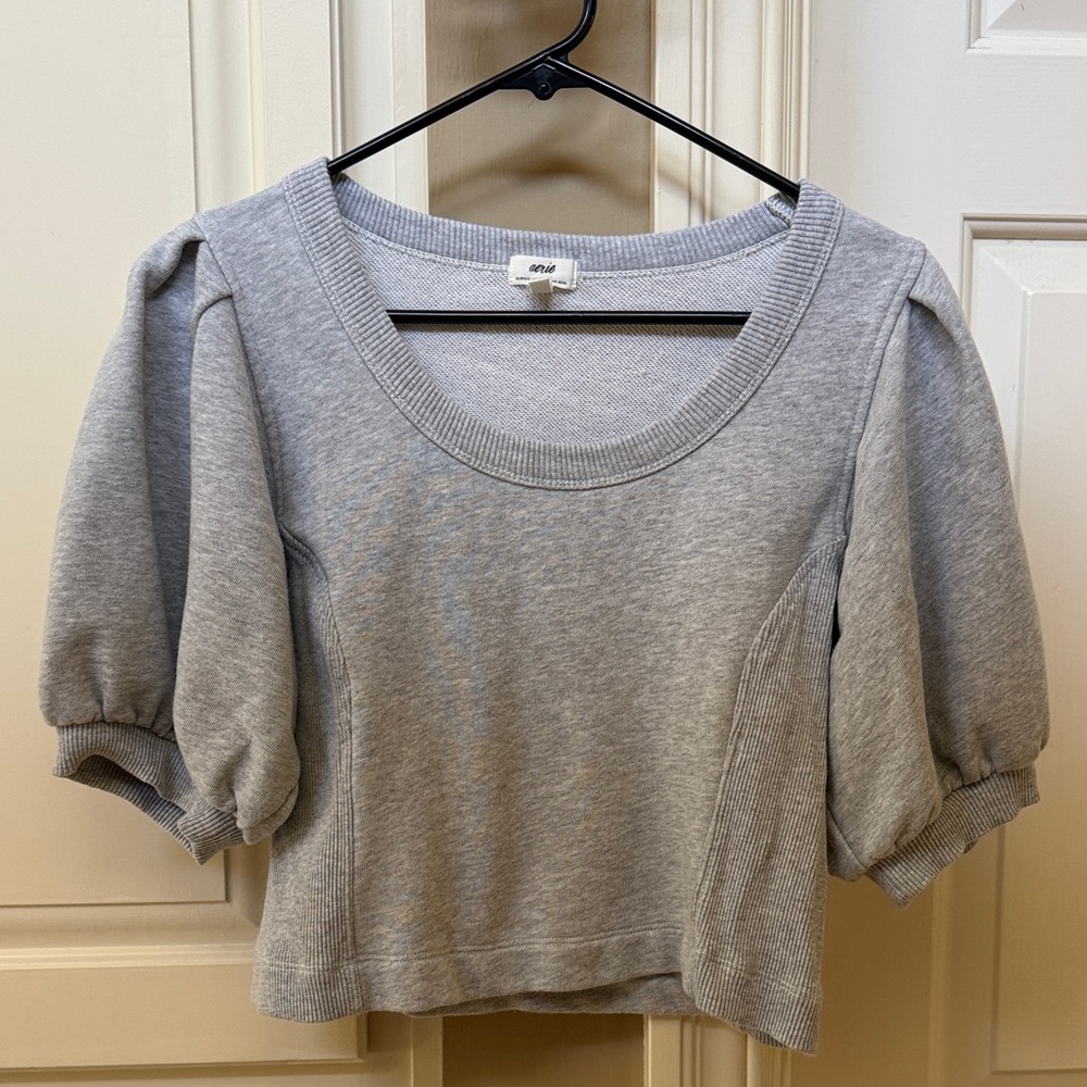 aerie Heather Gray Cropped Puff Sleeve Sweatshirt